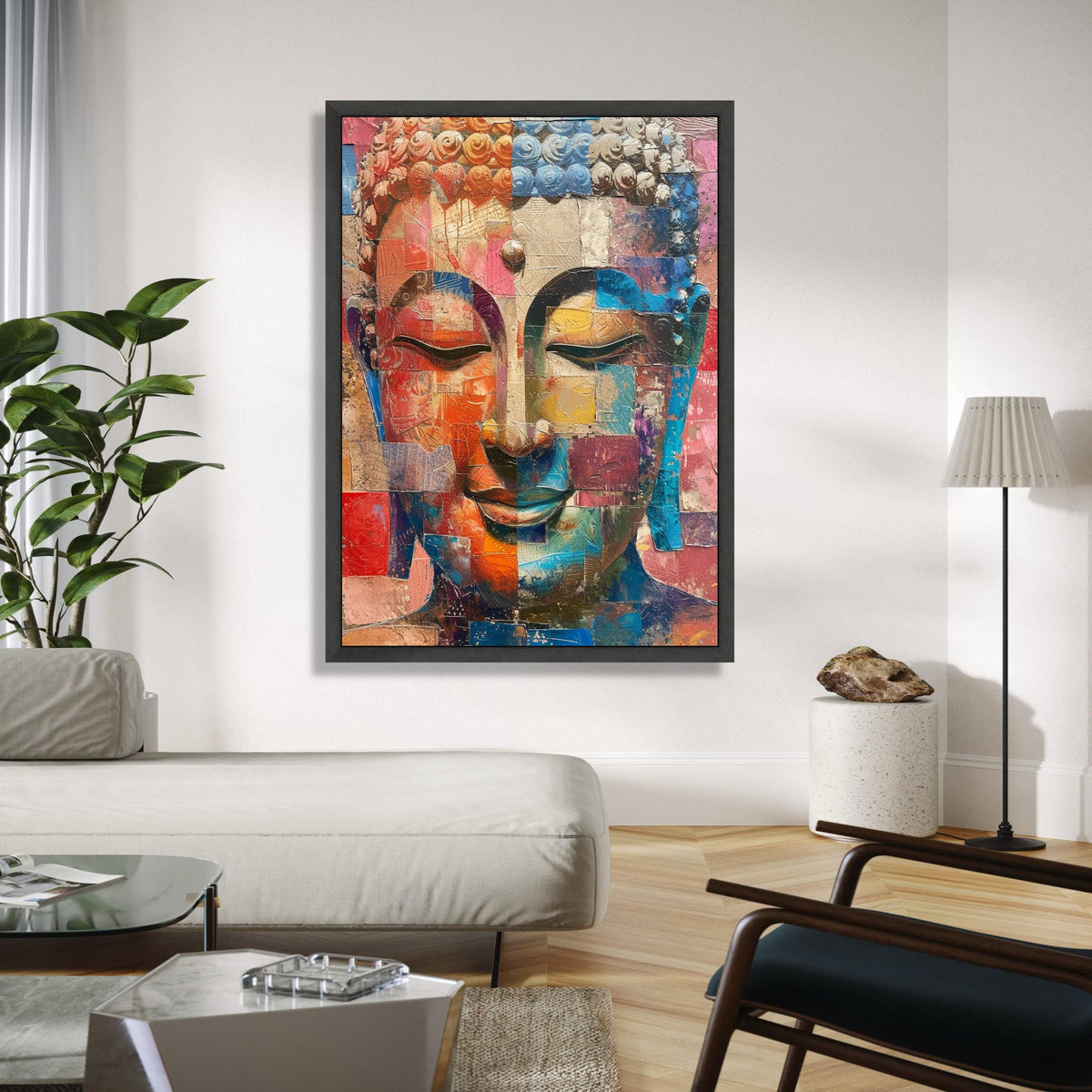 Abstract Buddha Face Canvas Wall Art, Colorful Mosaic Meditation Decor, Modern Spiritual Canvas, Zen Home Gift Art, Home Decor, Print