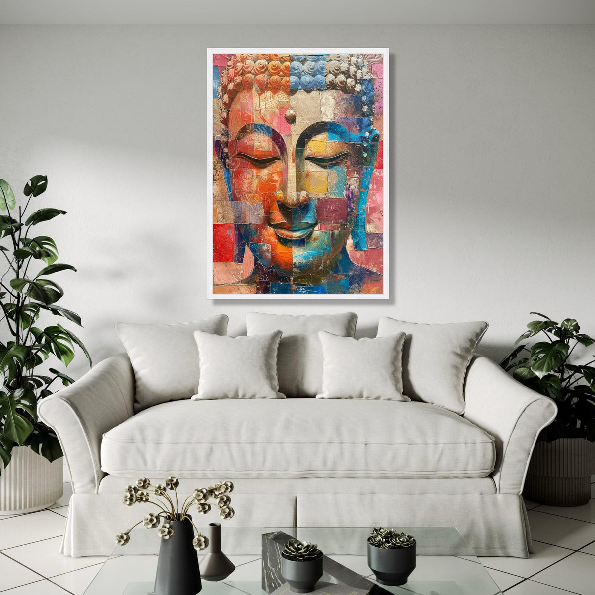 Abstract Buddha Face Canvas Wall Art, Colorful Mosaic Meditation Decor, Modern Spiritual Canvas, Zen Home Gift Art, Home Decor, Print
