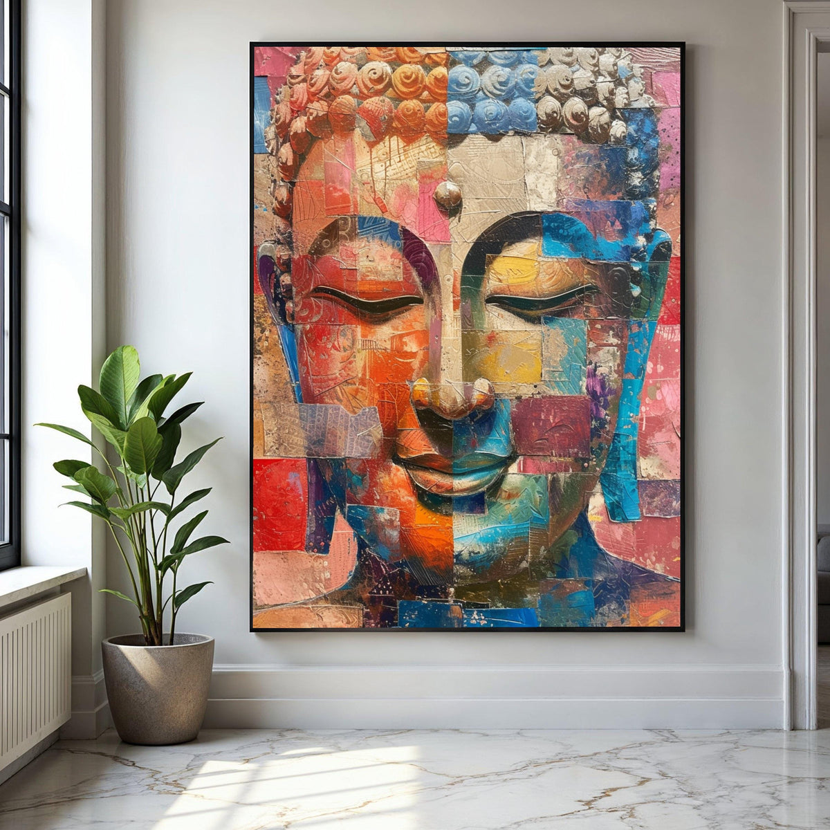 Abstract Buddha Face Canvas Wall Art, Colorful Mosaic Meditation Decor, Modern Spiritual Canvas, Zen Home Gift Art, Home Decor, Print
