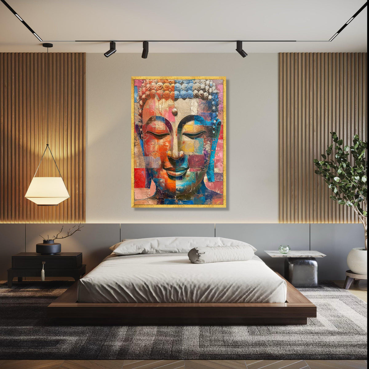 Abstract Buddha Face Canvas Wall Art, Colorful Mosaic Meditation Decor, Modern Spiritual Canvas, Zen Home Gift Art, Home Decor, Print