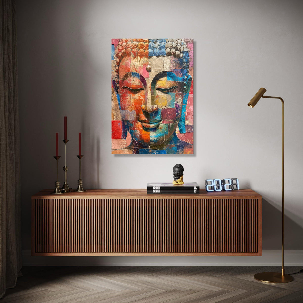 Abstract Buddha Face Canvas Wall Art, Colorful Mosaic Meditation Decor, Modern Spiritual Canvas, Zen Home Gift Art, Home Decor, Print