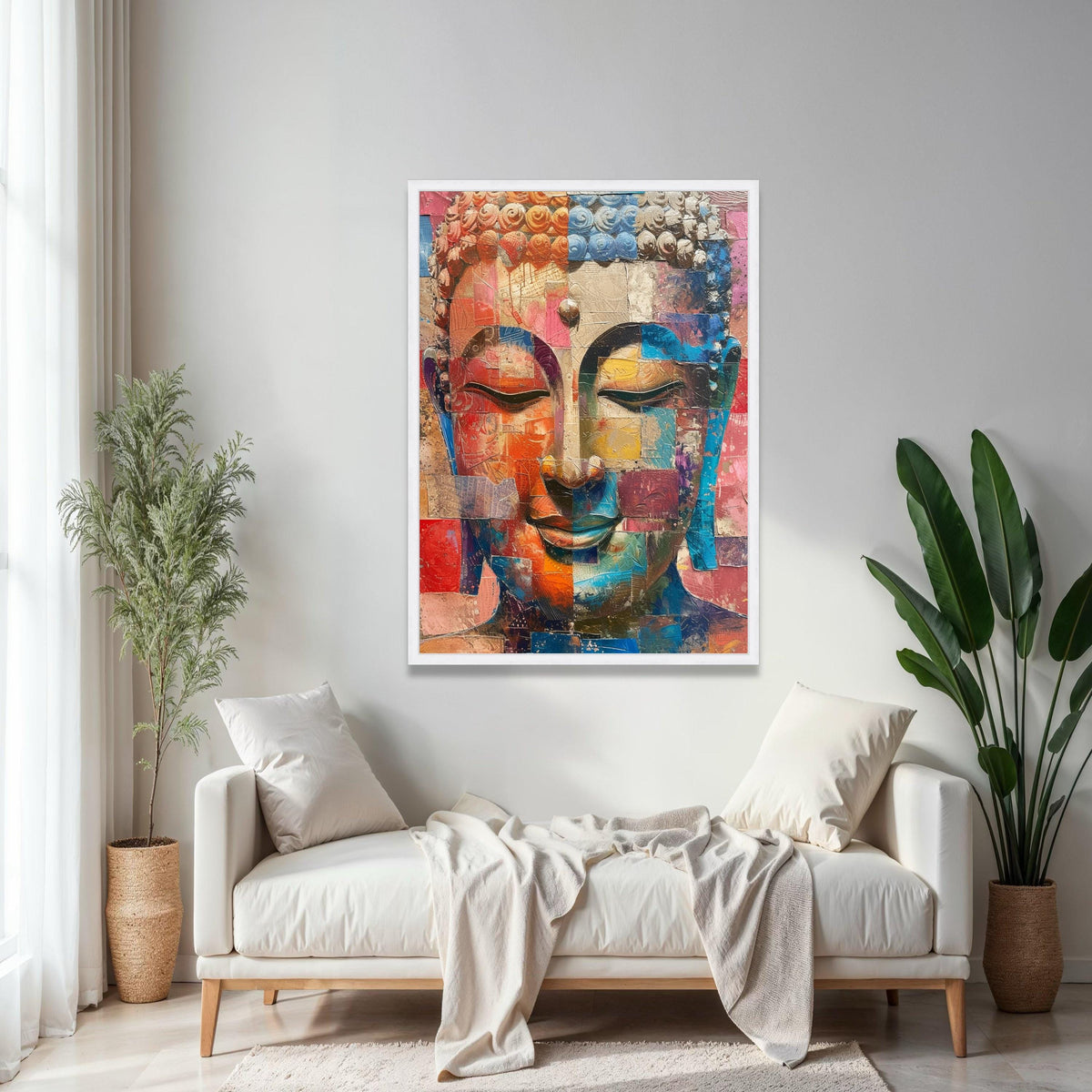 Abstract Buddha Face Canvas Wall Art, Colorful Mosaic Meditation Decor, Modern Spiritual Canvas, Zen Home Gift Art, Home Decor, Print
