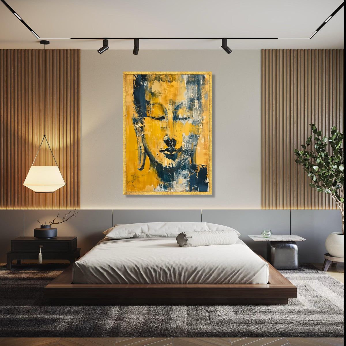 Abstract Buddha Face Canvas Wall Art, Modern Spiritual Meditation Decor, Yellow and Blue Artistic Portrait, Gift Art, Home Decor, Print
