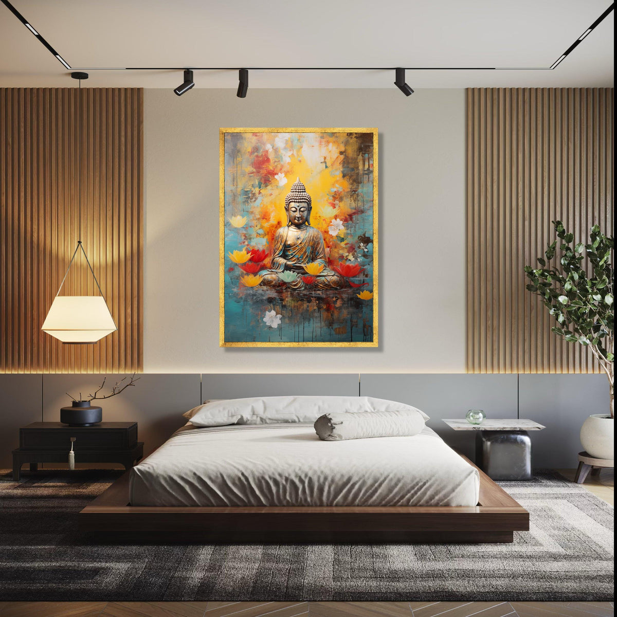 Serene Buddha Meditation Canvas, Lotus Flower Wall Art, Spiritual Zen Decor, Tranquil Buddha Statue Print, Gift Art, Home Decor, Print