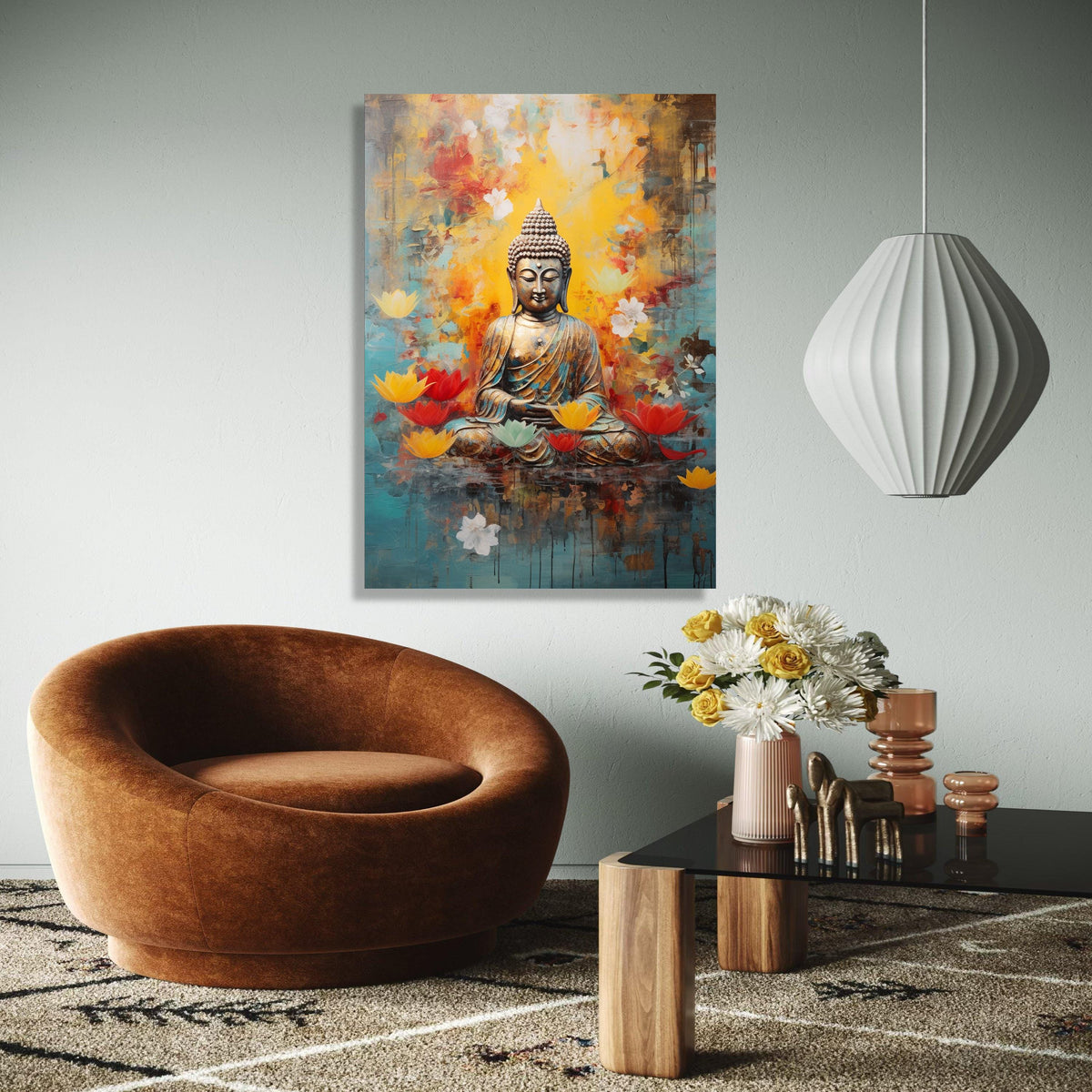 Serene Buddha Meditation Canvas, Lotus Flower Wall Art, Spiritual Zen Decor, Tranquil Buddha Statue Print, Gift Art, Home Decor, Print