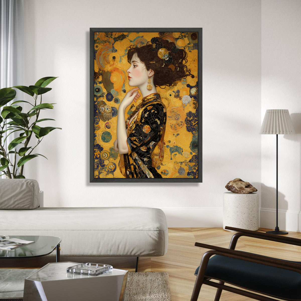 Elegant Woman Profile Canvas, Gold Abstract Swirls Wall Art, Modern Portrait Canvas, Decorative Female Artwork, Gift Art, Home Decor, Print