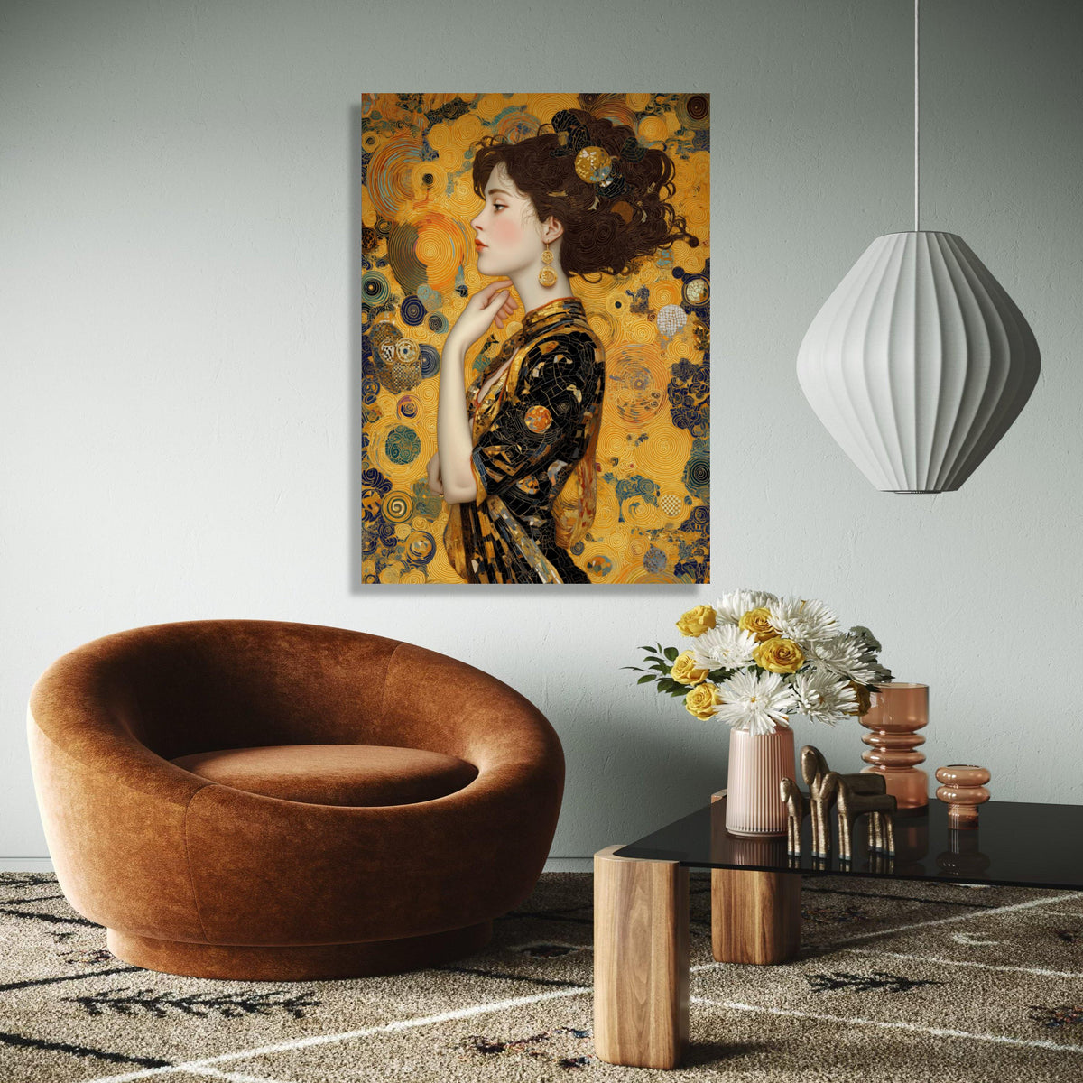 Elegant Woman Profile Canvas, Gold Abstract Swirls Wall Art, Modern Portrait Canvas, Decorative Female Artwork, Gift Art, Home Decor, Print