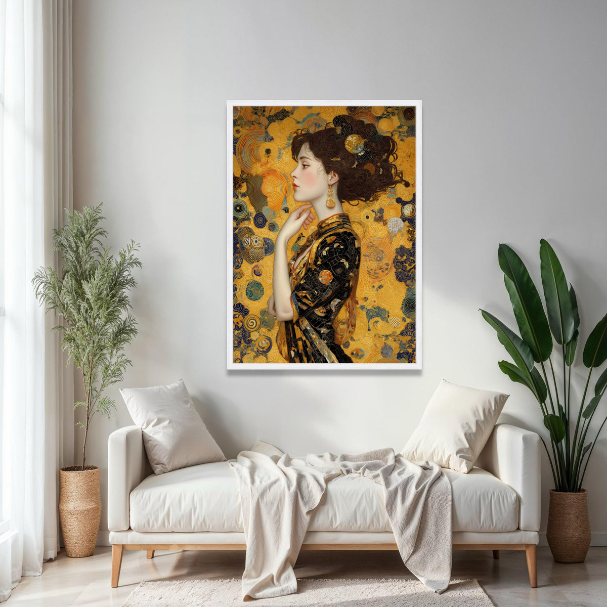 Elegant Woman Profile Canvas, Gold Abstract Swirls Wall Art, Modern Portrait Canvas, Decorative Female Artwork, Gift Art, Home Decor, Print