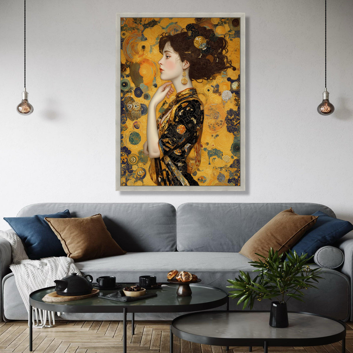 Elegant Woman Profile Canvas, Gold Abstract Swirls Wall Art, Modern Portrait Canvas, Decorative Female Artwork, Gift Art, Home Decor, Print