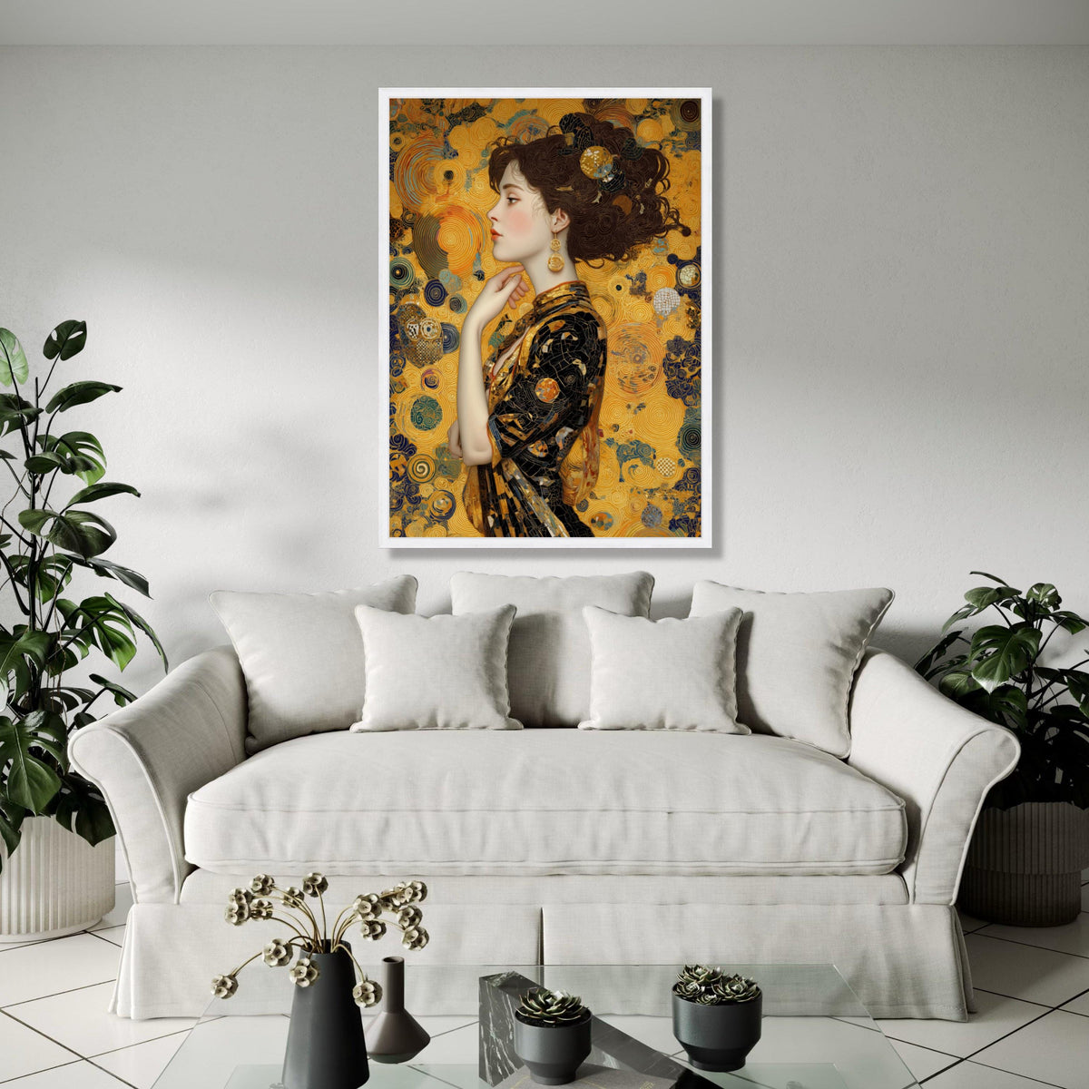 Elegant Woman Profile Canvas, Gold Abstract Swirls Wall Art, Modern Portrait Canvas, Decorative Female Artwork, Gift Art, Home Decor, Print