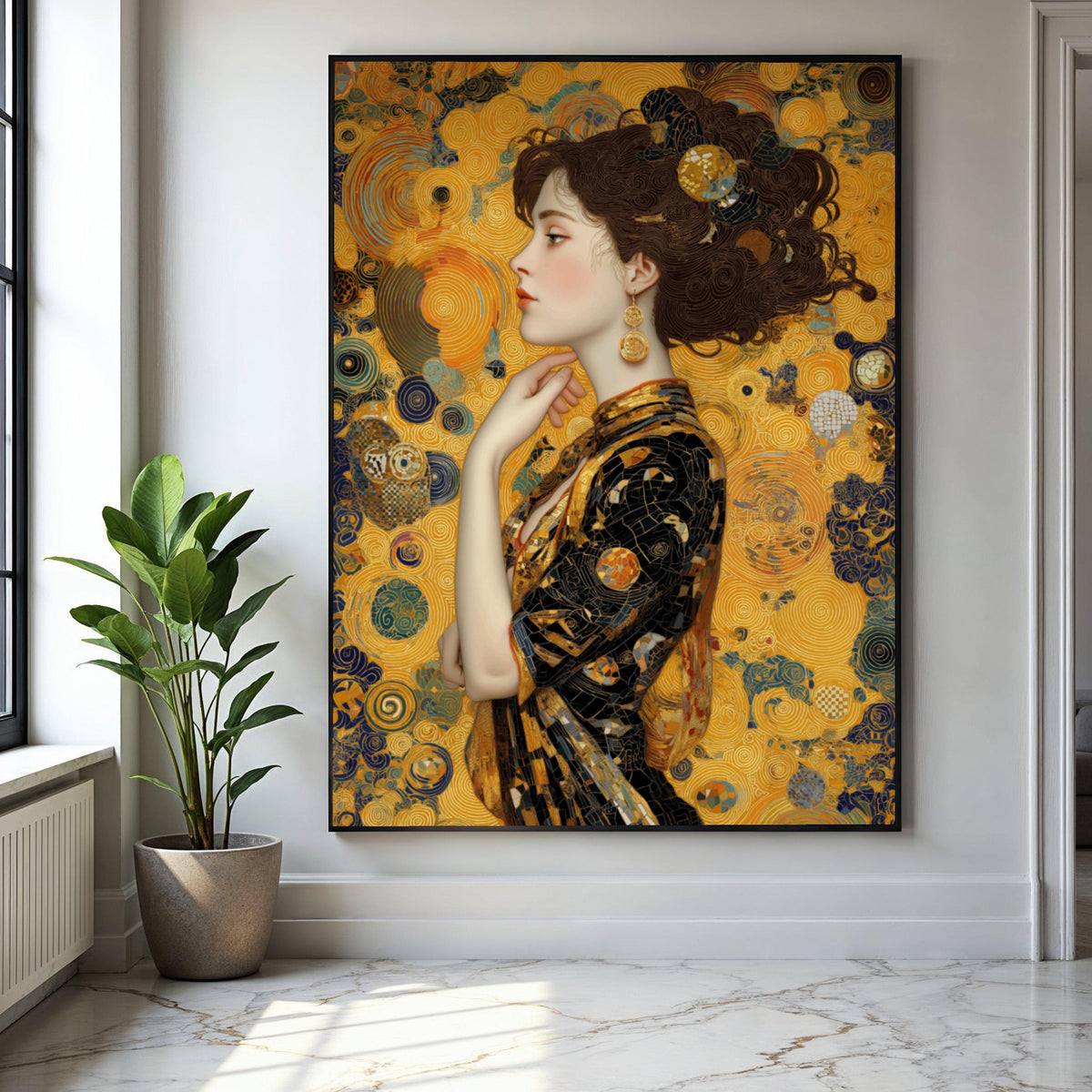 Elegant Woman Profile Canvas, Gold Abstract Swirls Wall Art, Modern Portrait Canvas, Decorative Female Artwork, Gift Art, Home Decor, Print