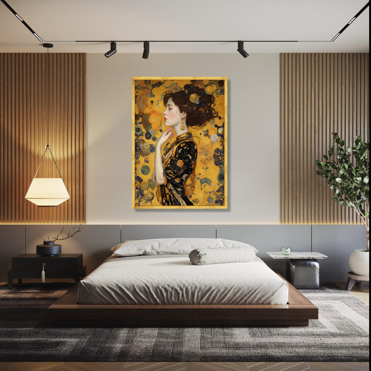 Elegant Woman Profile Canvas, Gold Abstract Swirls Wall Art, Modern Portrait Canvas, Decorative Female Artwork, Gift Art, Home Decor, Print