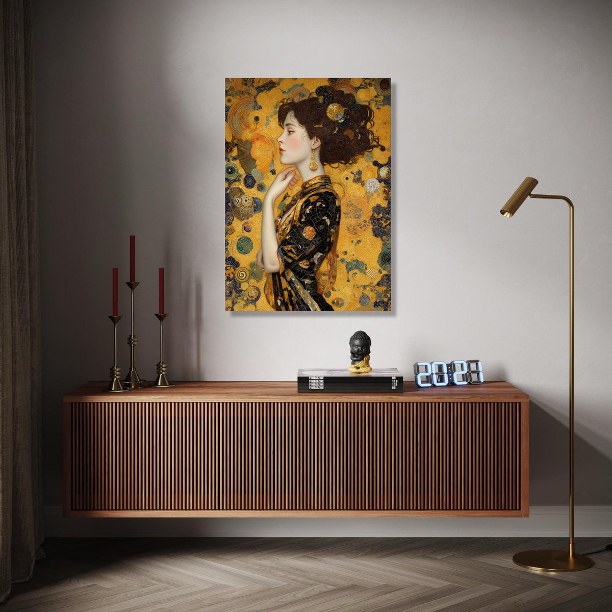 Elegant Woman Profile Canvas, Gold Abstract Swirls Wall Art, Modern Portrait Canvas, Decorative Female Artwork, Gift Art, Home Decor, Print