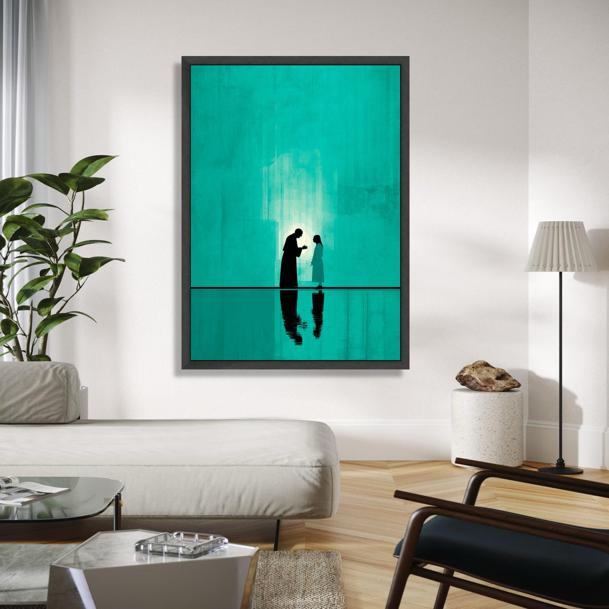 Spiritual Guidance Jesus and Child Silhouette Canvas, Religious Wall Art, Christian Faith Decor, Inspirational Gift Art, Home Decor, Print