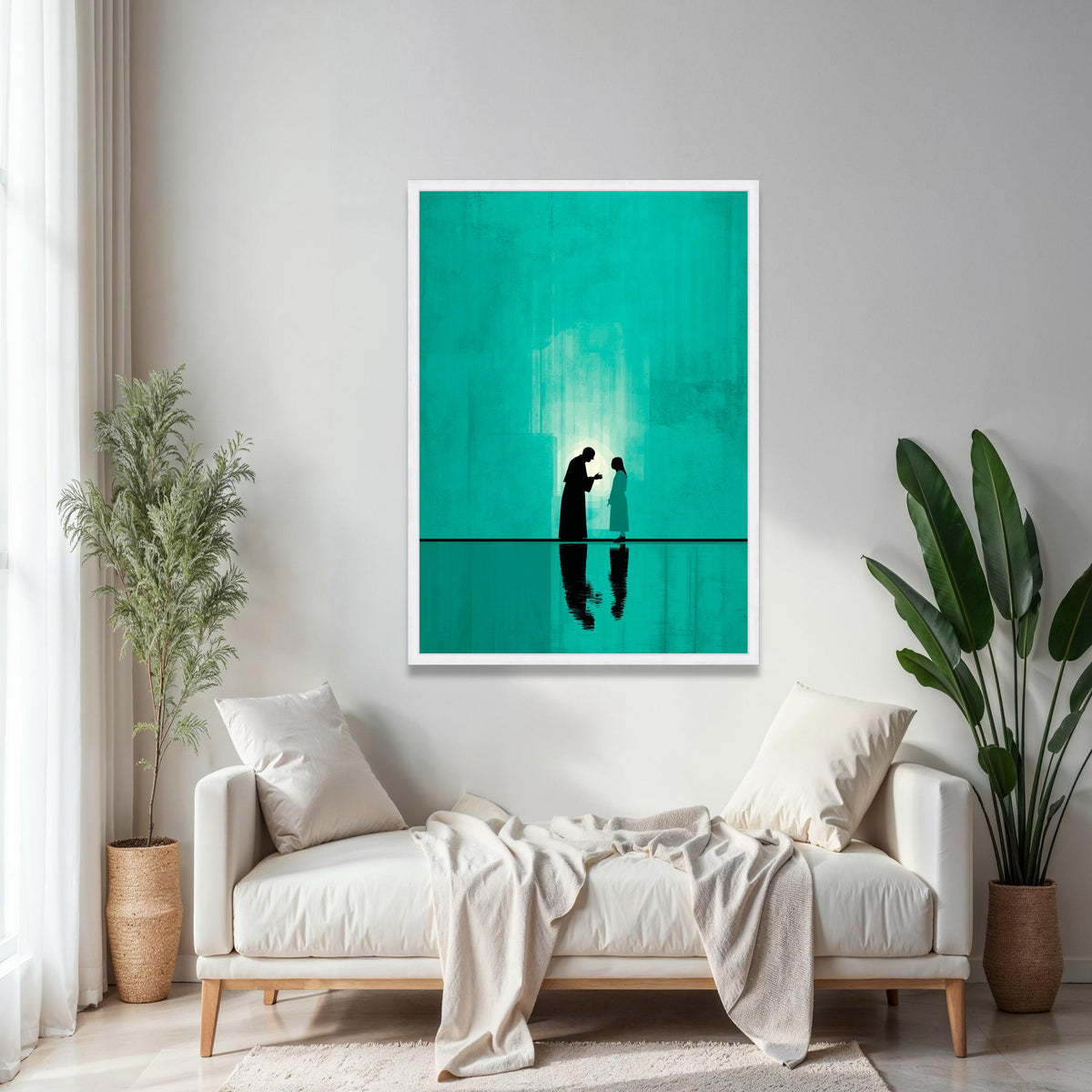 Spiritual Guidance Jesus and Child Silhouette Canvas, Religious Wall Art, Christian Faith Decor, Inspirational Gift Art, Home Decor, Print