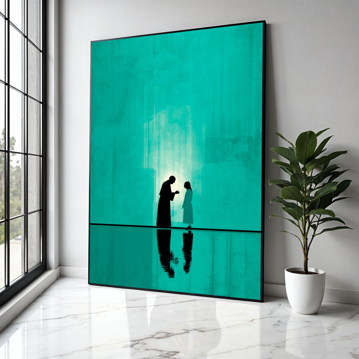 Spiritual Guidance Jesus and Child Silhouette Canvas, Religious Wall Art, Christian Faith Decor, Inspirational Gift Art, Home Decor, Print