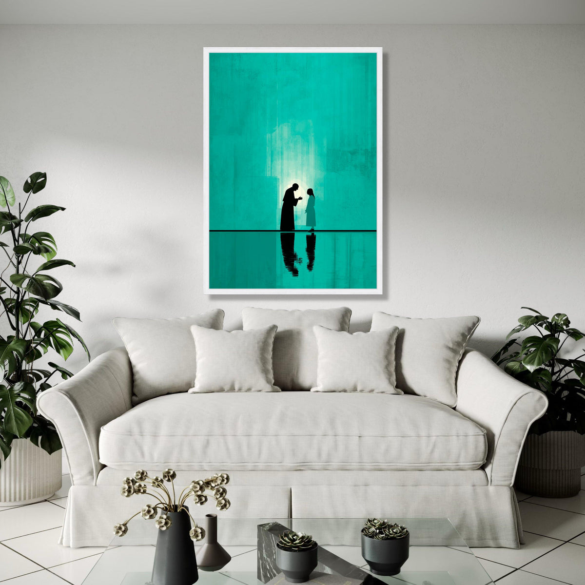 Spiritual Guidance Jesus and Child Silhouette Canvas, Religious Wall Art, Christian Faith Decor, Inspirational Gift Art, Home Decor, Print