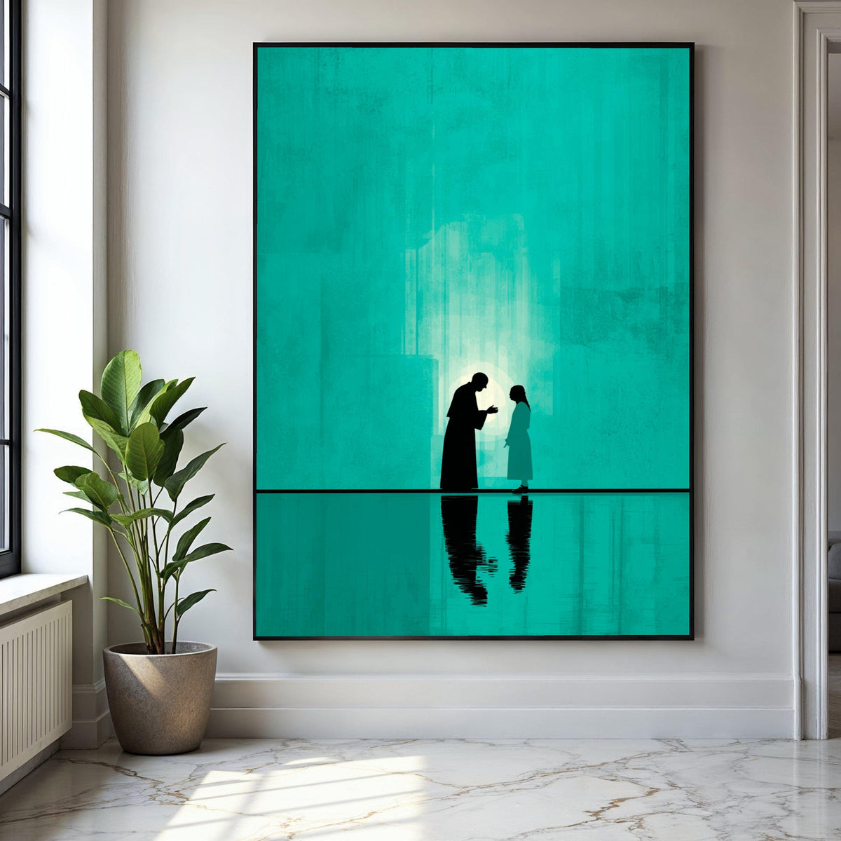 Spiritual Guidance Jesus and Child Silhouette Canvas, Religious Wall Art, Christian Faith Decor, Inspirational Gift Art, Home Decor, Print