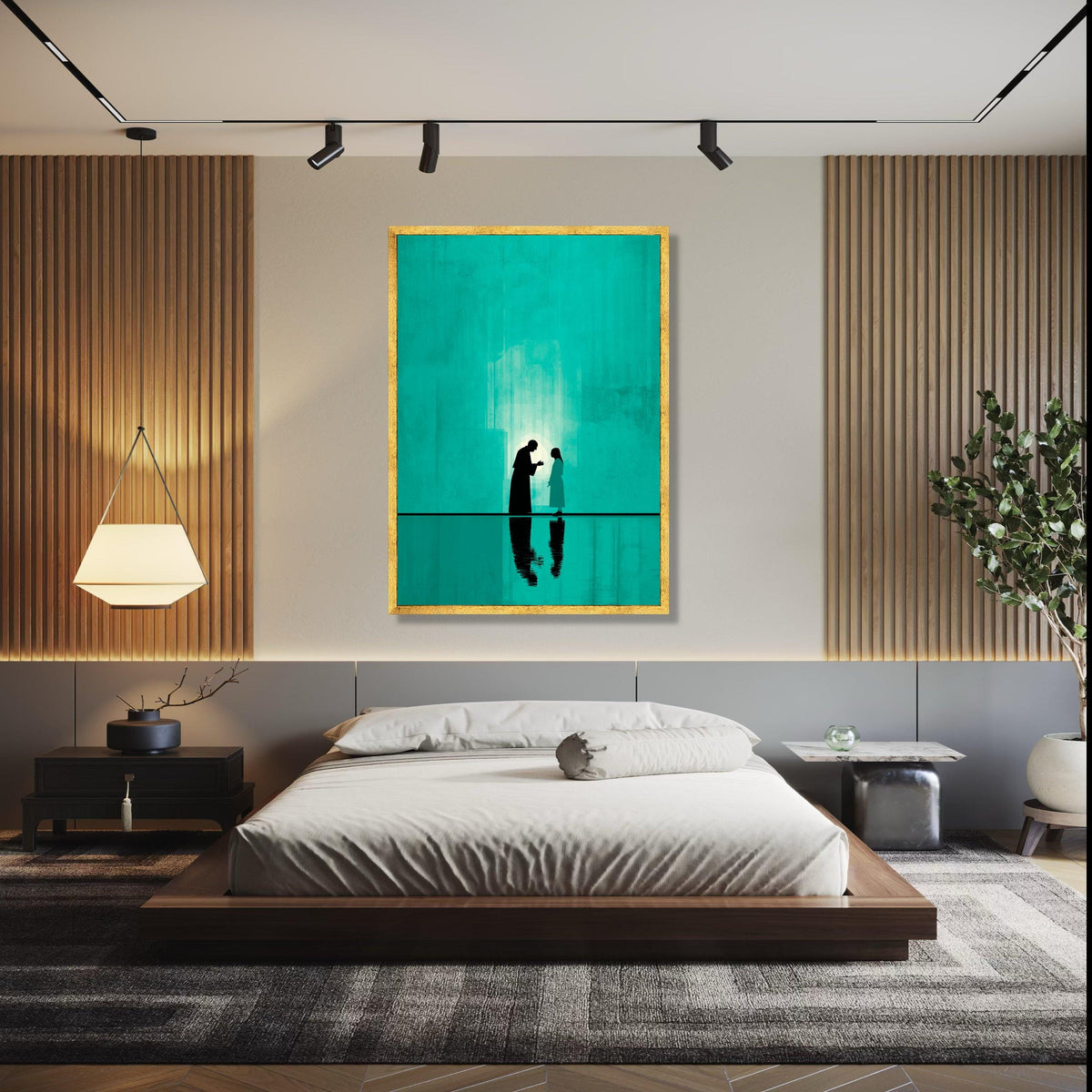Spiritual Guidance Jesus and Child Silhouette Canvas, Religious Wall Art, Christian Faith Decor, Inspirational Gift Art, Home Decor, Print