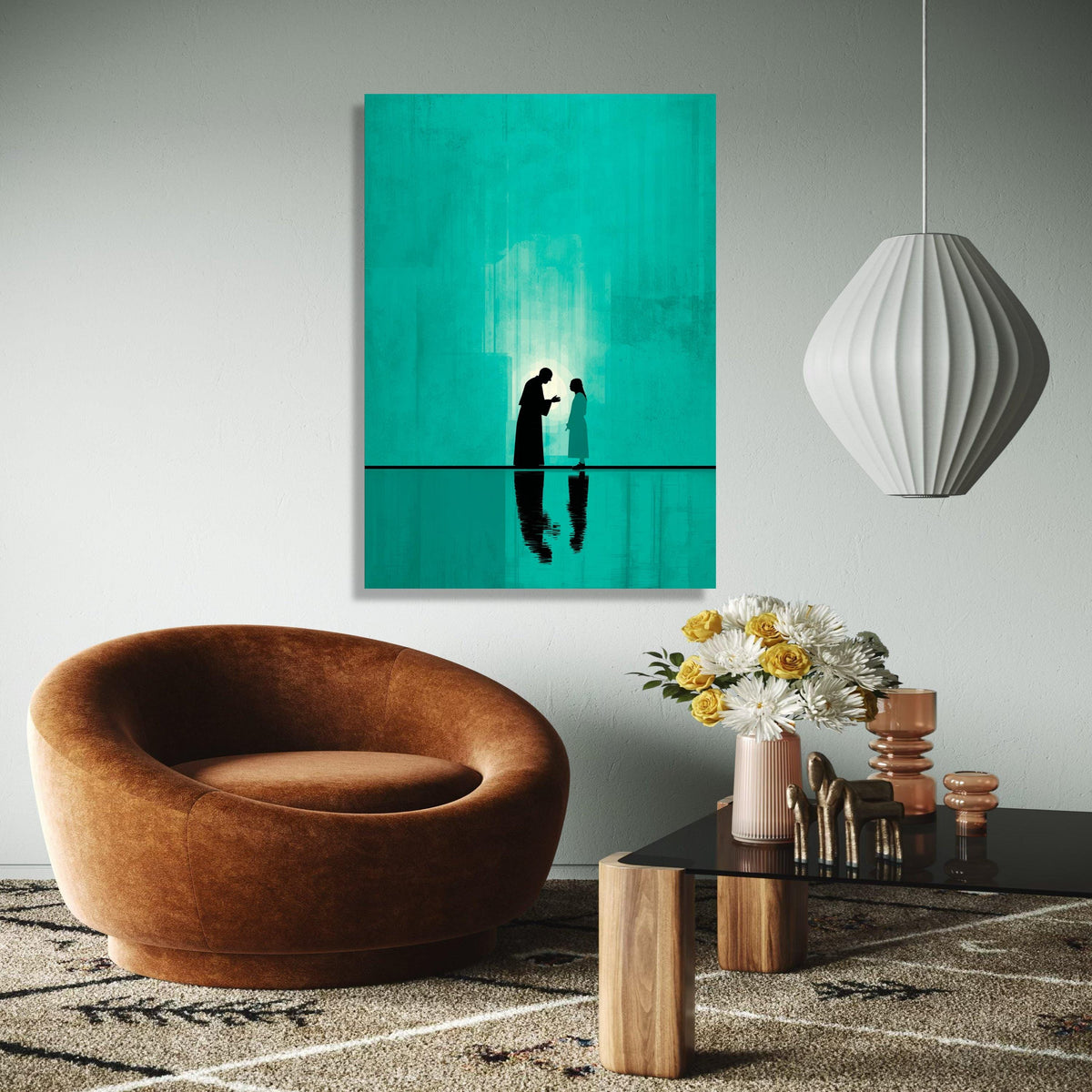 Spiritual Guidance Jesus and Child Silhouette Canvas, Religious Wall Art, Christian Faith Decor, Inspirational Gift Art, Home Decor, Print