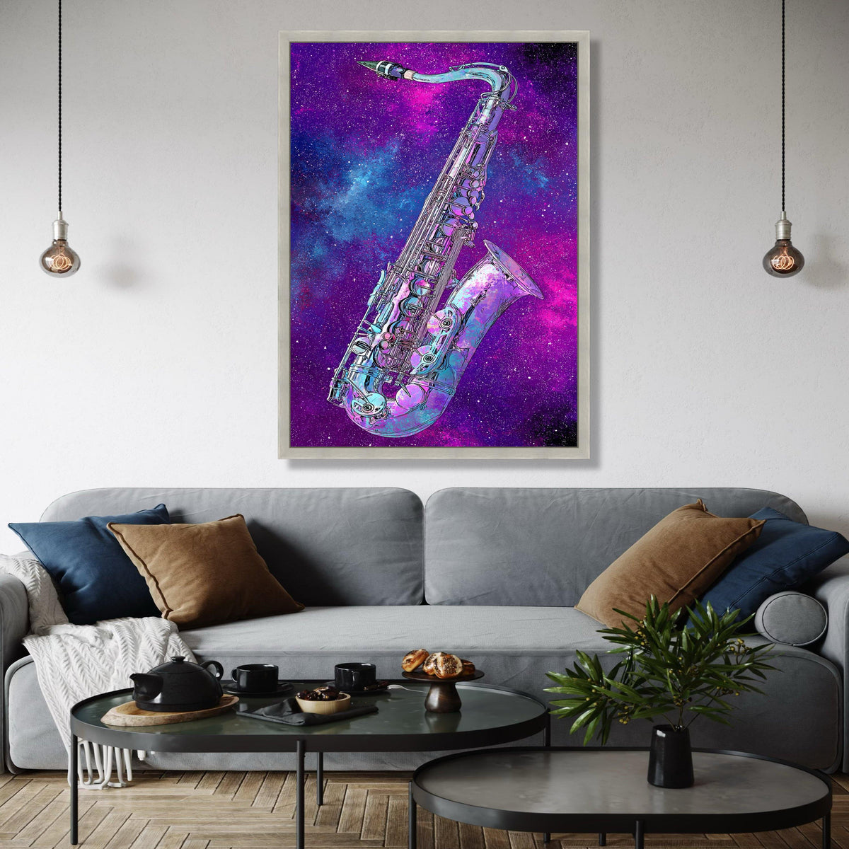 Cosmic Saxophone Art, Galaxy Music Canvas, Colorful Instrument Wall Decor, Abstract Space Canvas, Jazz Musician Gift Art, Home Decor, Print