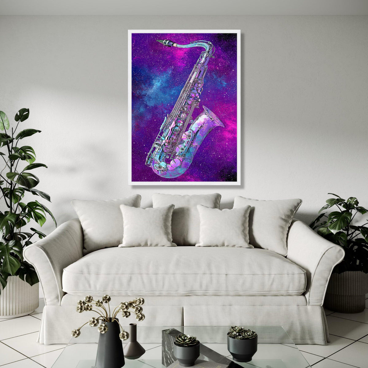 Cosmic Saxophone Art, Galaxy Music Canvas, Colorful Instrument Wall Decor, Abstract Space Canvas, Jazz Musician Gift Art, Home Decor, Print