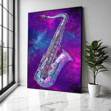 Cosmic Saxophone Art, Galaxy Music Canvas, Colorful Instrument Wall Decor, Abstract Space Canvas, Jazz Musician Gift Art, Home Decor, Print