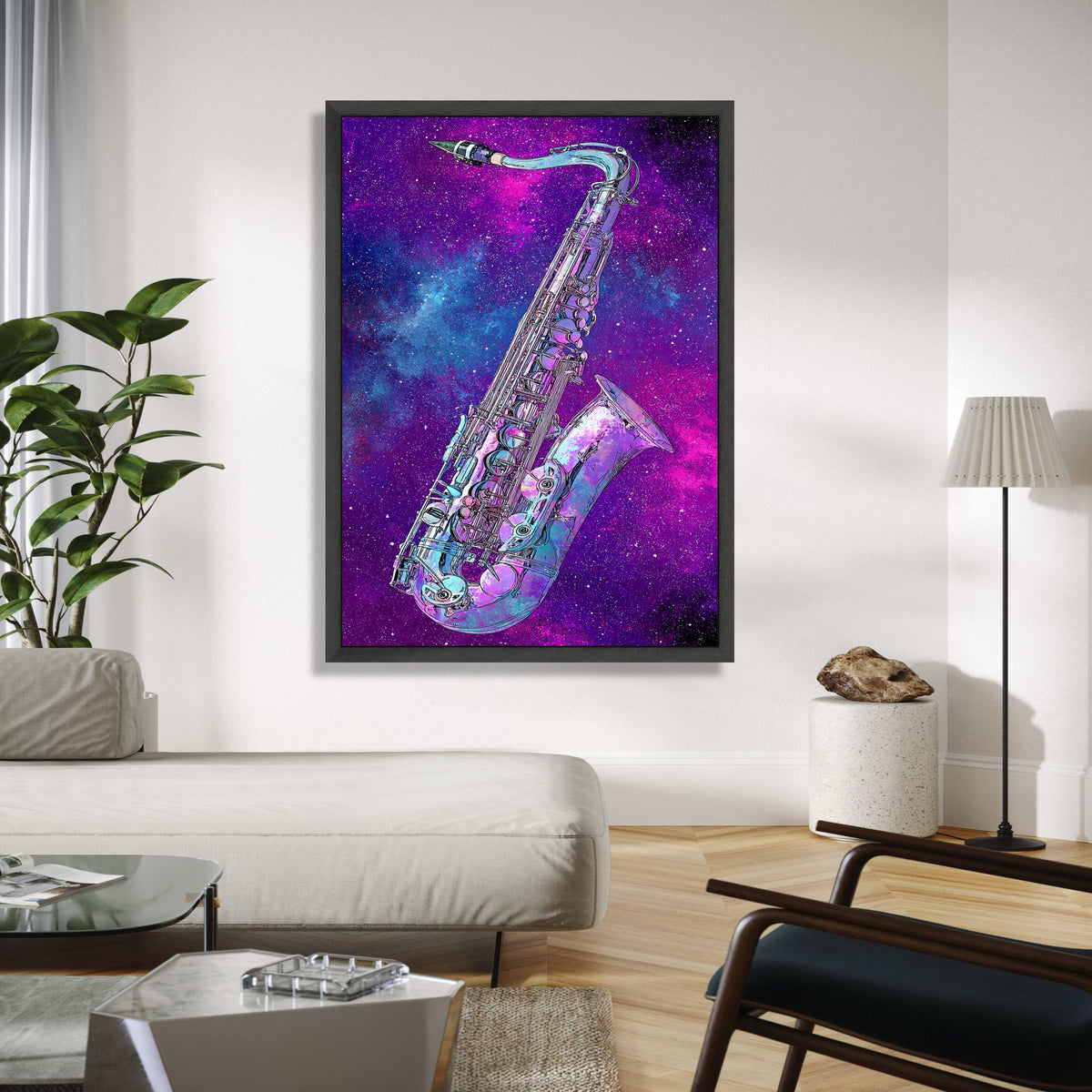 Cosmic Saxophone Art, Galaxy Music Canvas, Colorful Instrument Wall Decor, Abstract Space Canvas, Jazz Musician Gift Art, Home Decor, Print