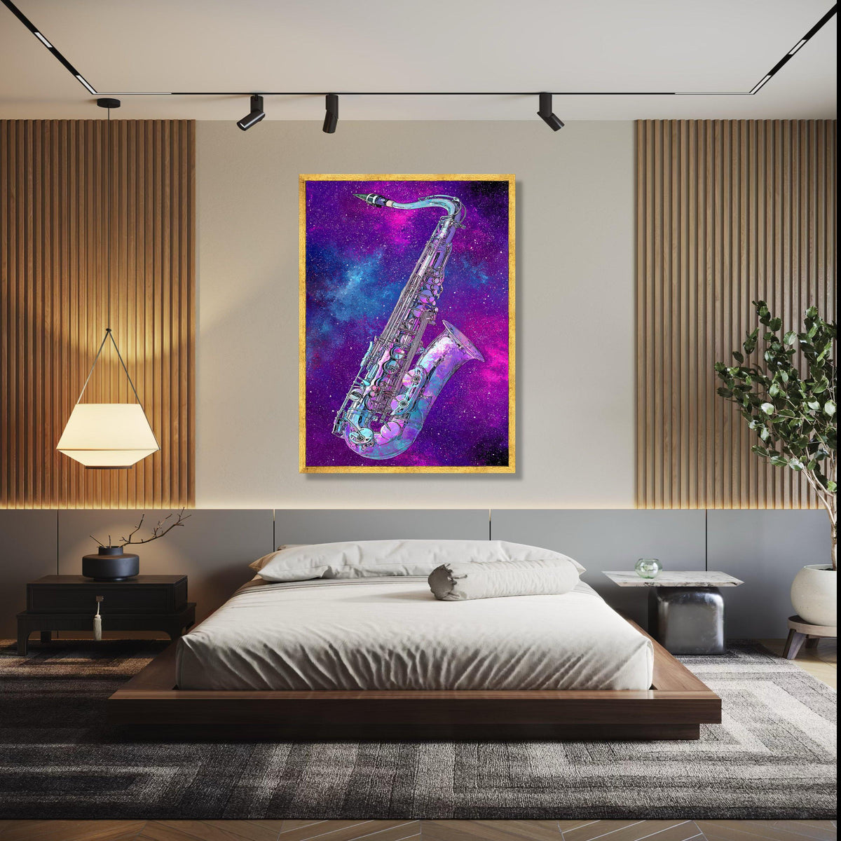 Cosmic Saxophone Art, Galaxy Music Canvas, Colorful Instrument Wall Decor, Abstract Space Canvas, Jazz Musician Gift Art, Home Decor, Print