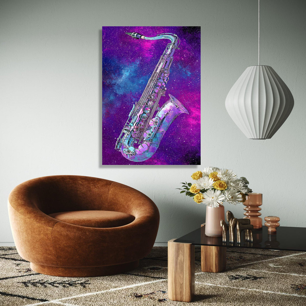Cosmic Saxophone Art, Galaxy Music Canvas, Colorful Instrument Wall Decor, Abstract Space Canvas, Jazz Musician Gift Art, Home Decor, Print