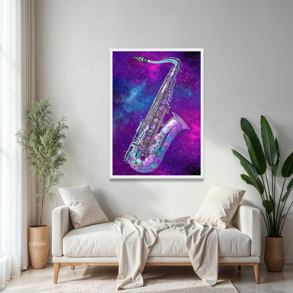 Cosmic Saxophone Art, Galaxy Music Canvas, Colorful Instrument Wall Decor, Abstract Space Canvas, Jazz Musician Gift Art, Home Decor, Print