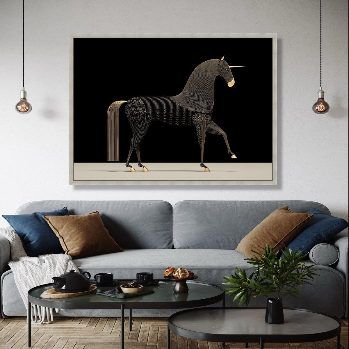 Elegant Black and Gold Unicorn Canvas, Modern Mythical Horse Wall Art, Minimalist Fantasy Animal Canvas, Gift Art, Home Decor, Print