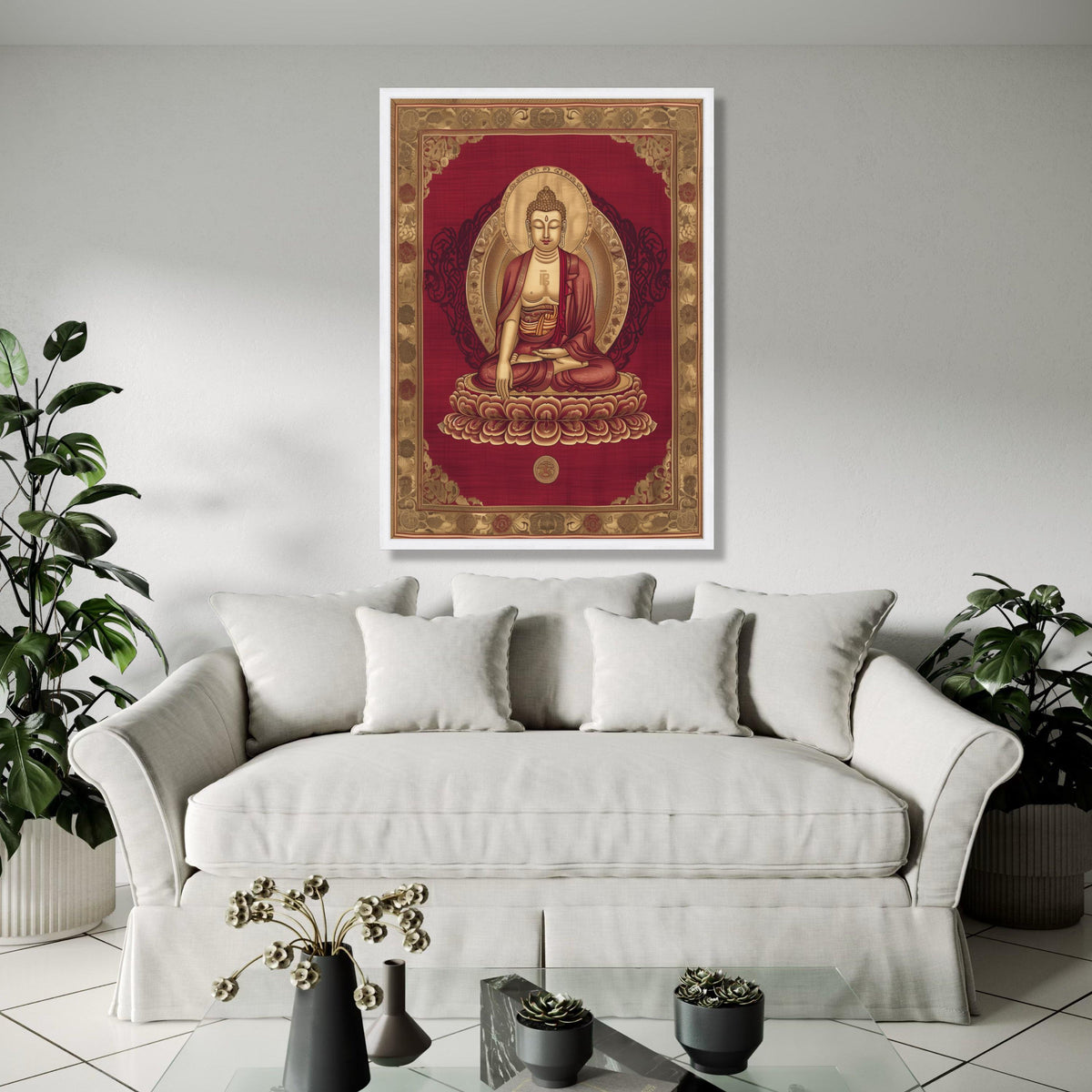 Meditative Buddha Canvas Wall Art, Spiritual Zen Decoration, Lotus Mandala Painting, Asian Inspired Home Decor, Gift Art, Home Decor, Print