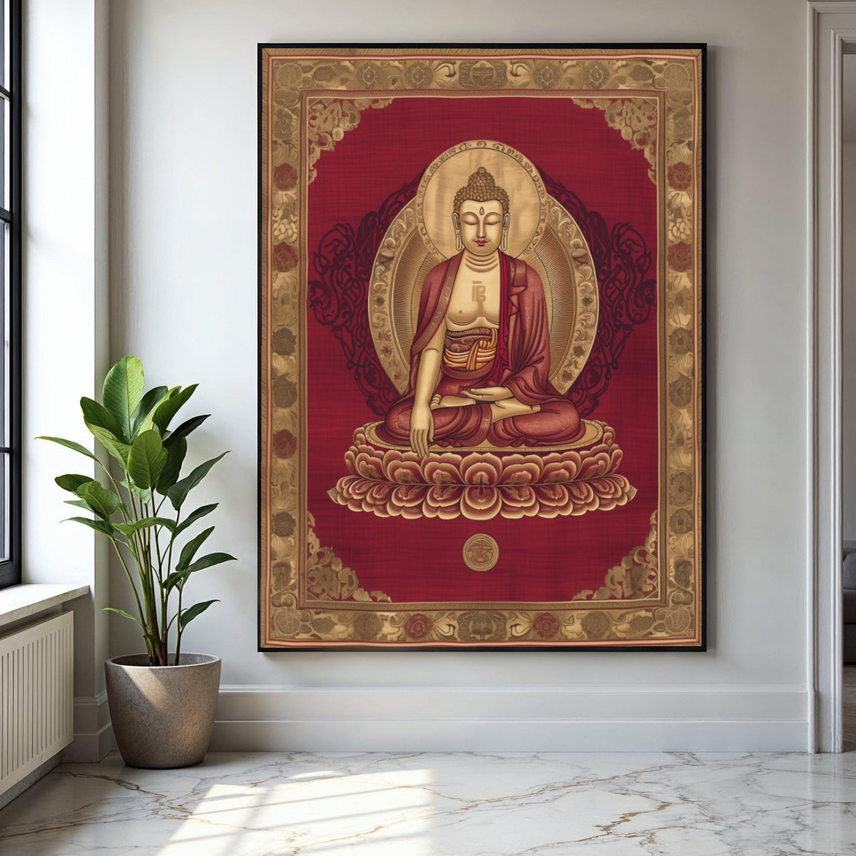 Meditative Buddha Canvas Wall Art, Spiritual Zen Decoration, Lotus Mandala Painting, Asian Inspired Home Decor, Gift Art, Home Decor, Print