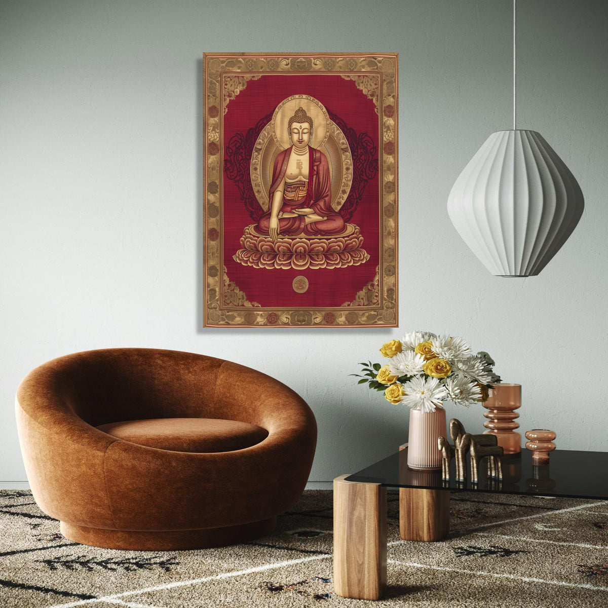 Meditative Buddha Canvas Wall Art, Spiritual Zen Decoration, Lotus Mandala Painting, Asian Inspired Home Decor, Gift Art, Home Decor, Print