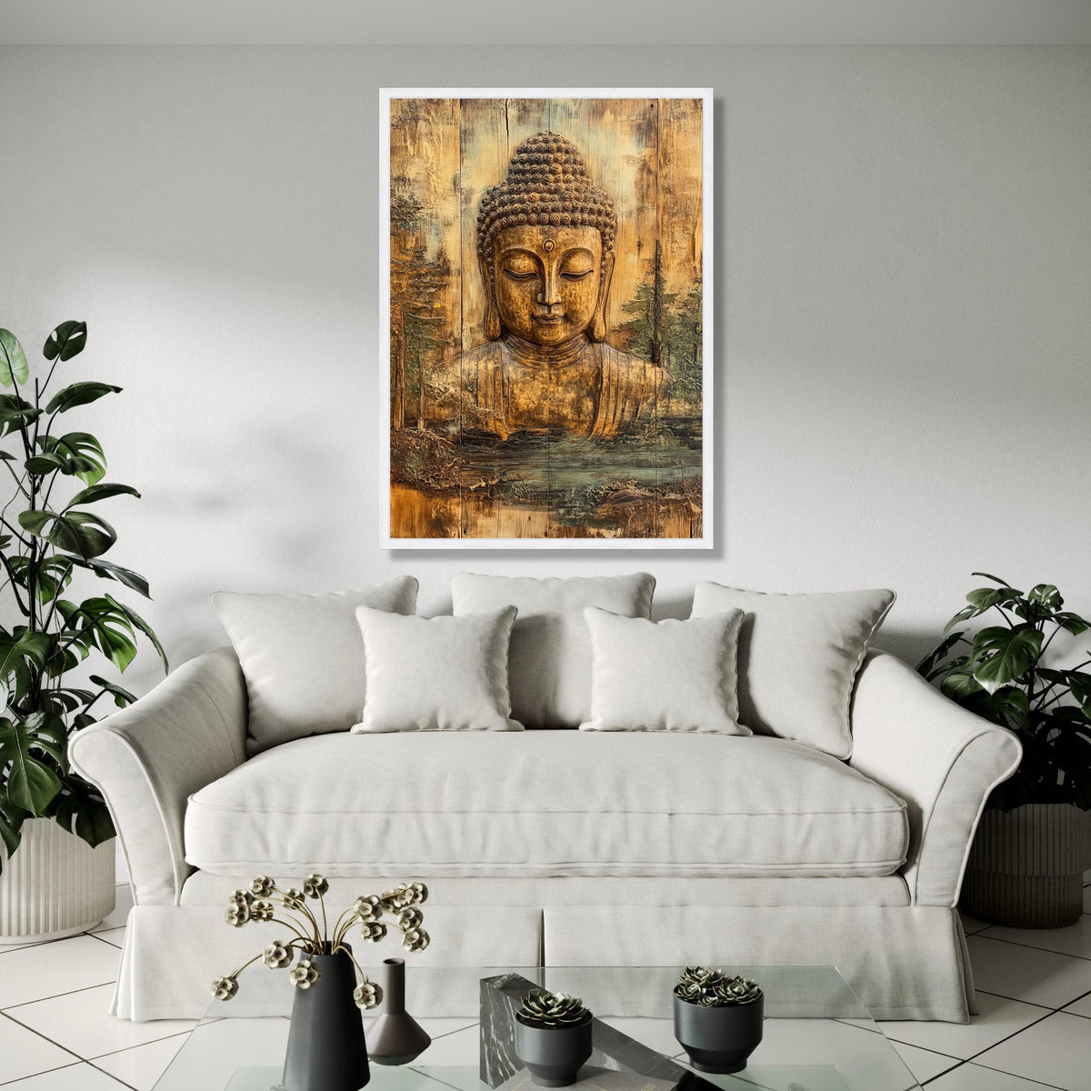 Tranquil Buddha Face Canvas Wall Art, Spiritual Meditation Decor, Rustic Wooden Zen Home Decoration, Peaceful Gift Art, Home Decor, Print