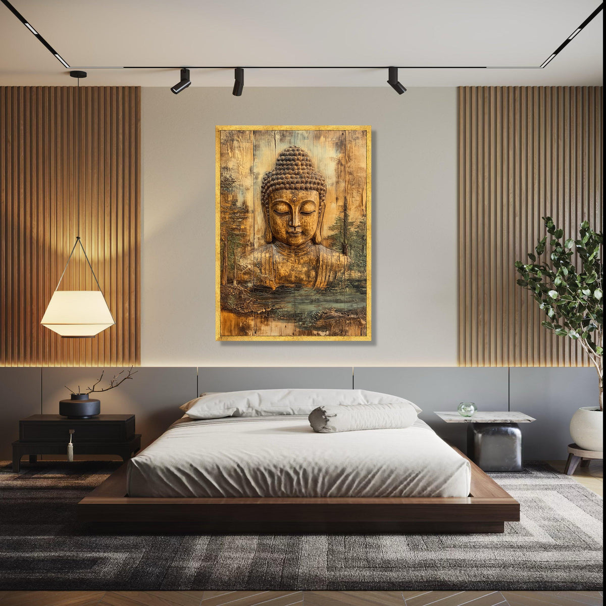 Tranquil Buddha Face Canvas Wall Art, Spiritual Meditation Decor, Rustic Wooden Zen Home Decoration, Peaceful Gift Art, Home Decor, Print