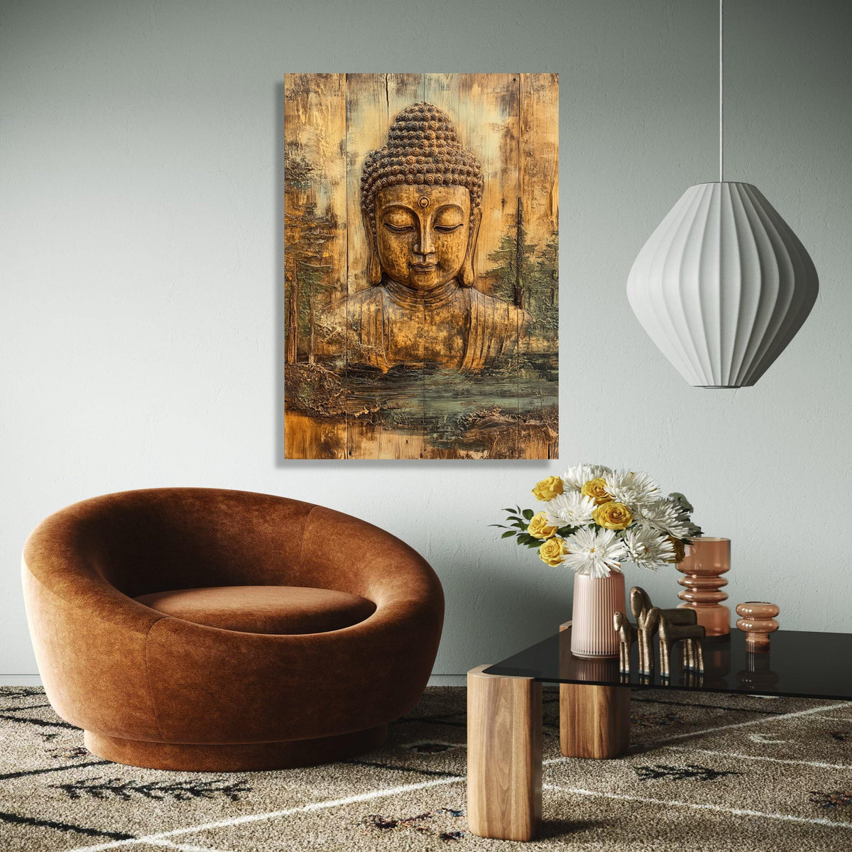 Tranquil Buddha Face Canvas Wall Art, Spiritual Meditation Decor, Rustic Wooden Zen Home Decoration, Peaceful Gift Art, Home Decor, Print