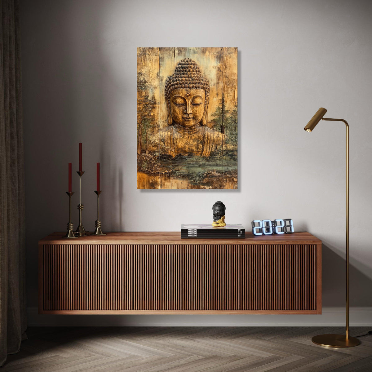 Tranquil Buddha Face Canvas Wall Art, Spiritual Meditation Decor, Rustic Wooden Zen Home Decoration, Peaceful Gift Art, Home Decor, Print