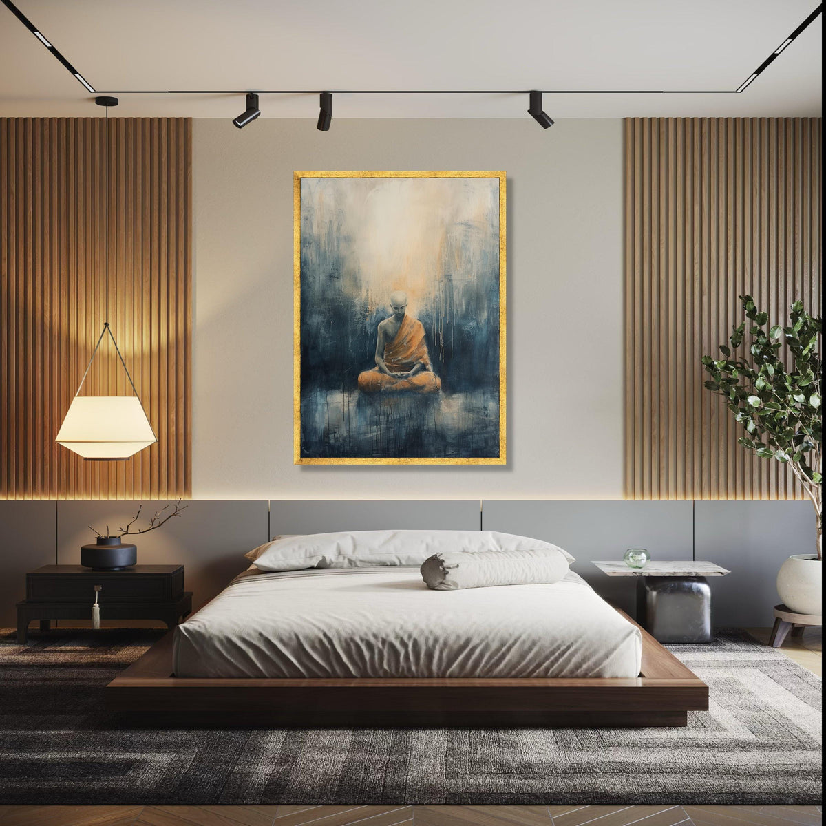 Meditative Monk Canvas Wall Art, Spiritual Yoga Decor, Abstract Calm Painting, Zen Home Decoration, Modern Gift Art, Home Decor, Print