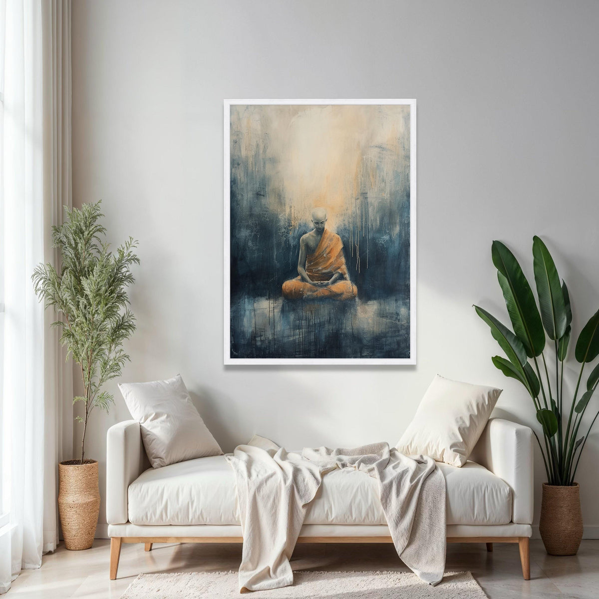 Meditative Monk Canvas Wall Art, Spiritual Yoga Decor, Abstract Calm Painting, Zen Home Decoration, Modern Gift Art, Home Decor, Print