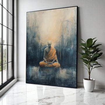 Meditative Monk Canvas Wall Art, Spiritual Yoga Decor, Abstract Calm Painting, Zen Home Decoration, Modern Gift Art, Home Decor, Print