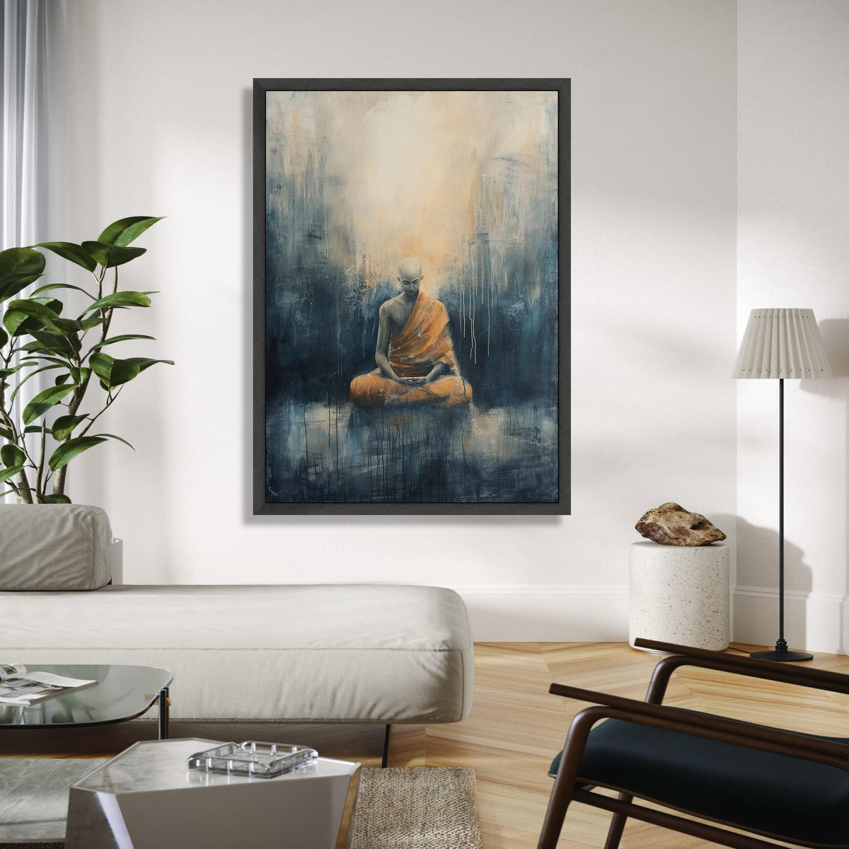 Meditative Monk Canvas Wall Art, Spiritual Yoga Decor, Abstract Calm Painting, Zen Home Decoration, Modern Gift Art, Home Decor, Print