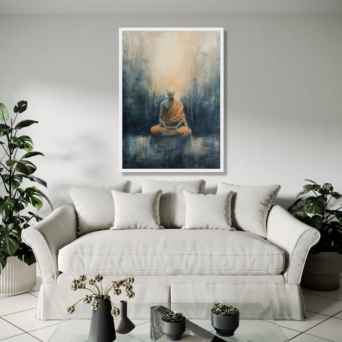 Meditative Monk Canvas Wall Art, Spiritual Yoga Decor, Abstract Calm Painting, Zen Home Decoration, Modern Gift Art, Home Decor, Print