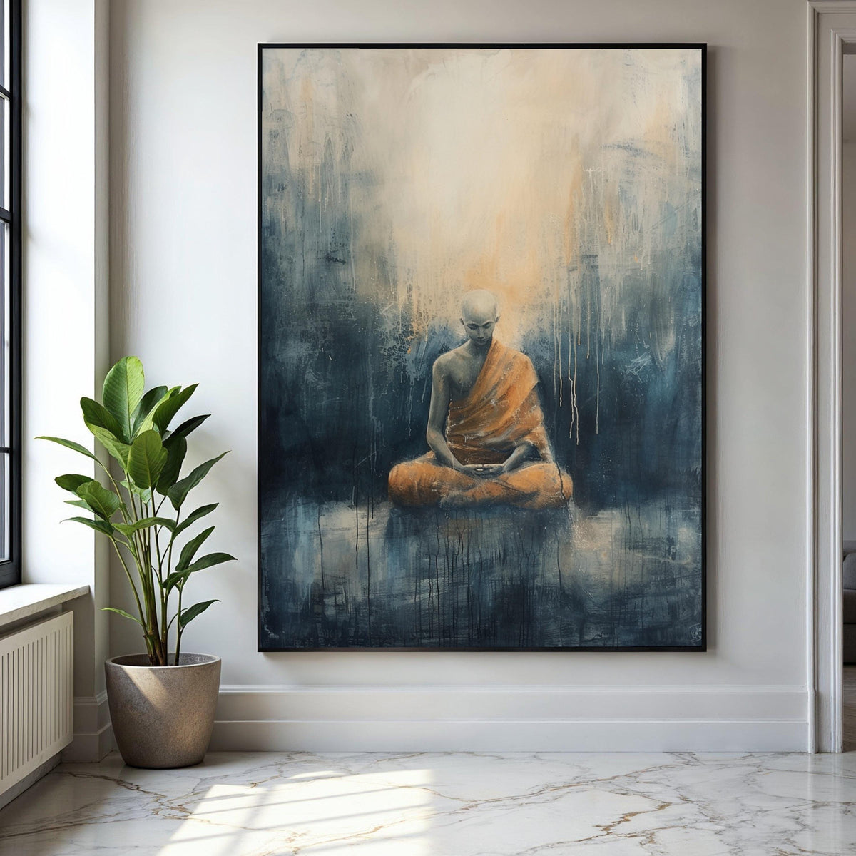 Meditative Monk Canvas Wall Art, Spiritual Yoga Decor, Abstract Calm Painting, Zen Home Decoration, Modern Gift Art, Home Decor, Print
