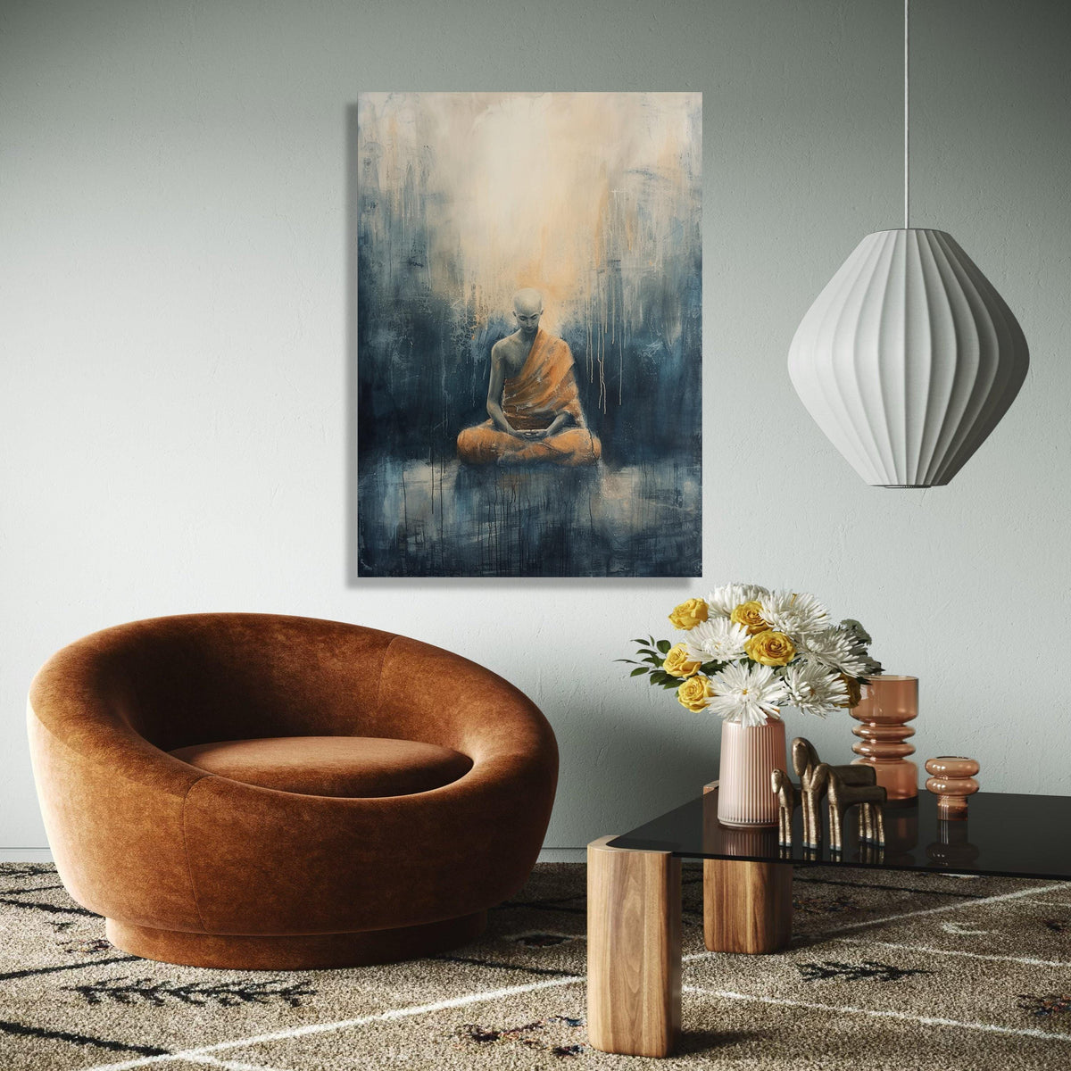 Meditative Monk Canvas Wall Art, Spiritual Yoga Decor, Abstract Calm Painting, Zen Home Decoration, Modern Gift Art, Home Decor, Print
