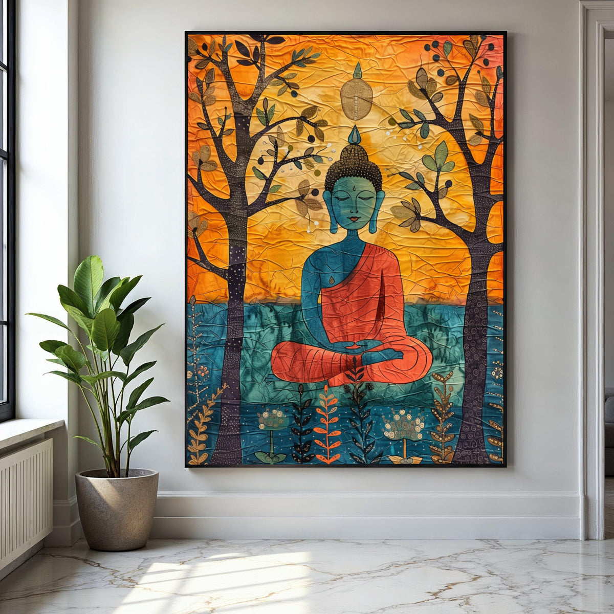 Meditating Buddha Canvas Wall Art, Spiritual Zen Decor, Abstract Buddha Painting, Tranquil Home Decoration, Gift Art, Home Decor, Print