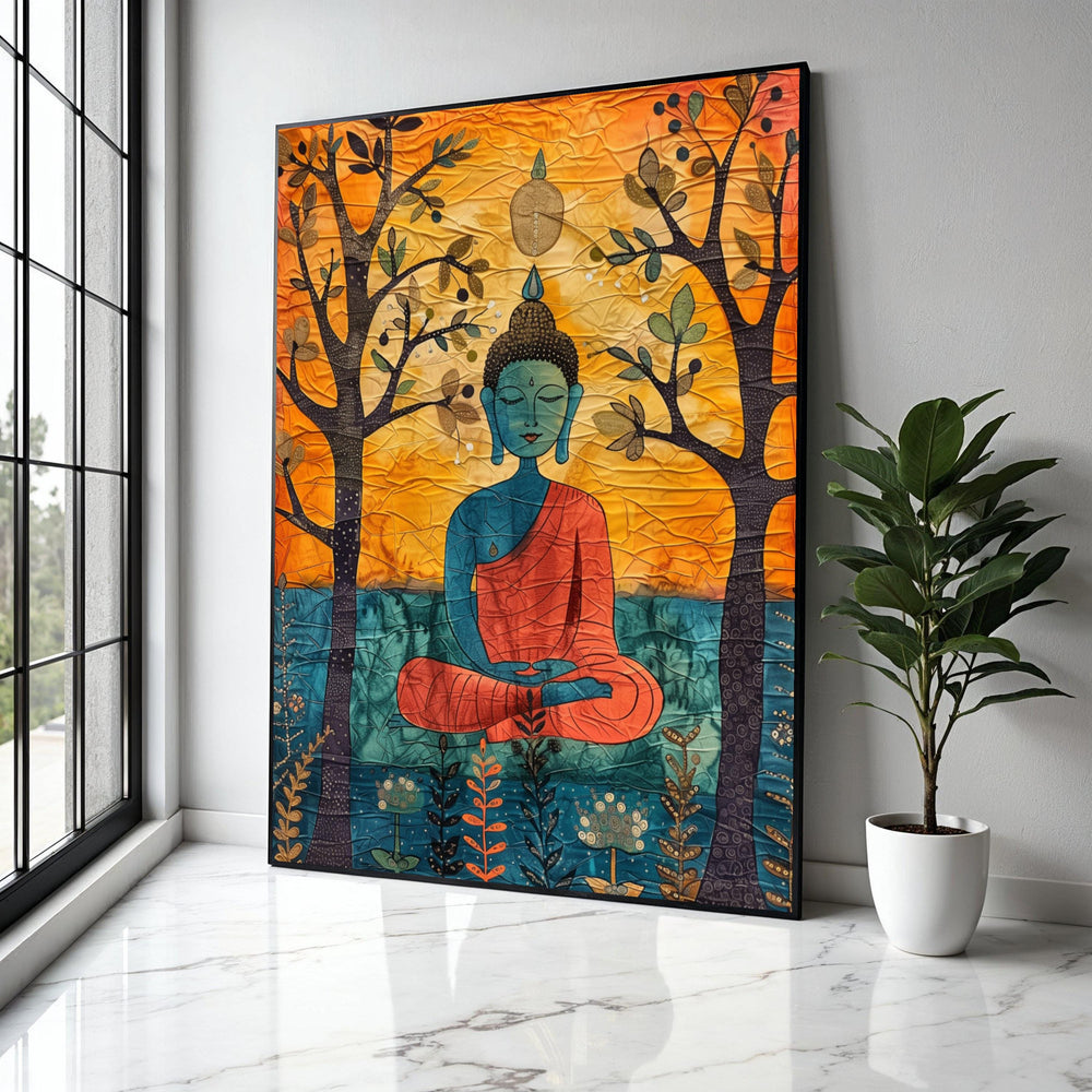 Meditating Buddha Canvas Wall Art, Spiritual Zen Decor, Abstract Buddha Painting, Tranquil Home Decoration, Gift Art, Home Decor, Print