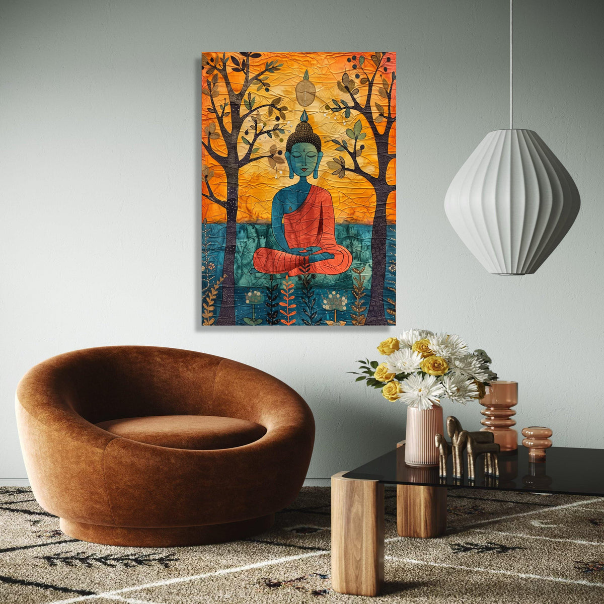 Meditating Buddha Canvas Wall Art, Spiritual Zen Decor, Abstract Buddha Painting, Tranquil Home Decoration, Gift Art, Home Decor, Print