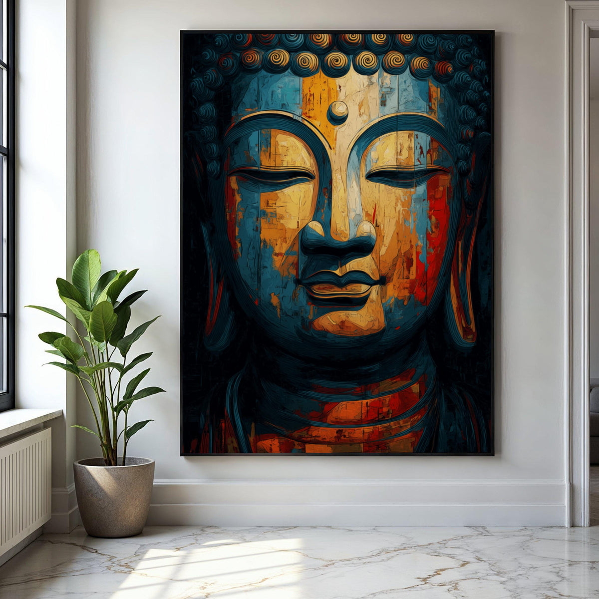 Tranquil Buddha Face Canvas, Abstract Meditation Wall Art, Spiritual Home Decor, Colorful Buddha Painting, Zen Gift Art, Home Decor, Print